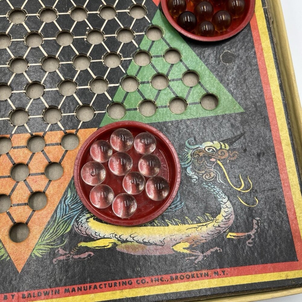 Vintage Baldwin Mfg Man-Dar-In Chinese Checkers Marble Board Game 1940's USA VTG - Picture 9 of 16